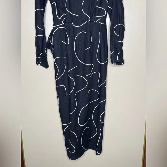 Magaschoni Black Linen Wrap Midi Dress Abstract Print Size 6 -  www.toquedesaborminas.com.br